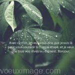 bonjour femme gouttes de pluie sur les feuilles