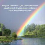 bonjour fille arc en ciel sur etang dans la foret